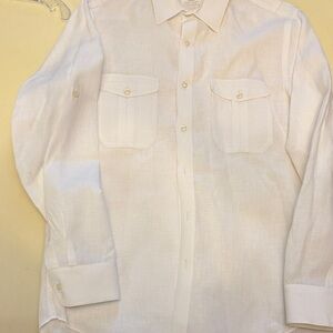 J.Crew Irish Linen White Button Down Shirt Double Pocket Size M